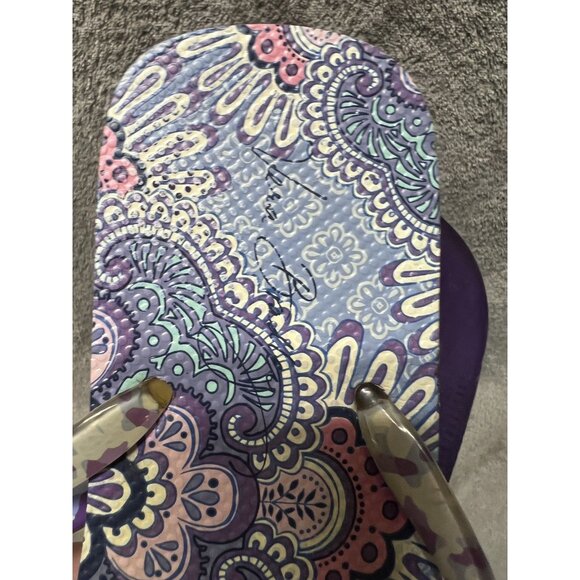 VERA BRADLEY Women’s 9 Flip Flops in Purple Large Beach Summer Sandals Floral - Picture 2 of 4